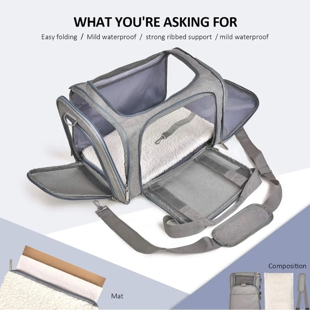 Pet carriers for cats, dogs and puppies in gray. Up to 22pounds.